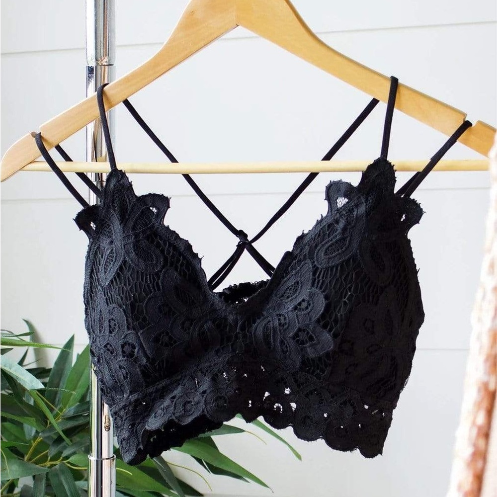 Let's Layer In Black Lace Bralette with removable padding